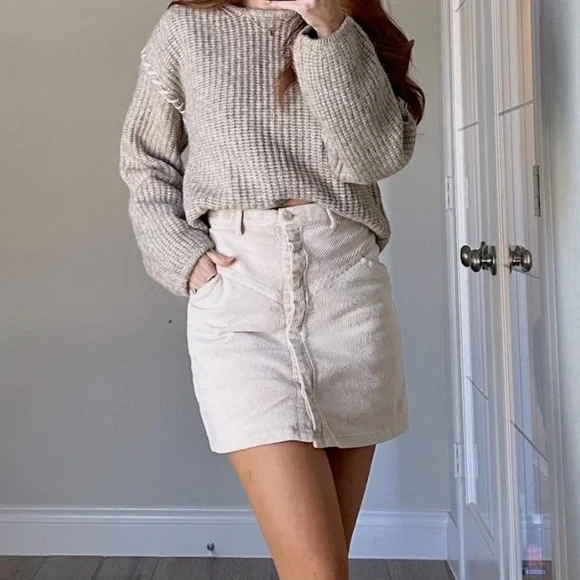 Corduroy mini skirt button front closure pockets belt loop high waist - Picture 1 of 5